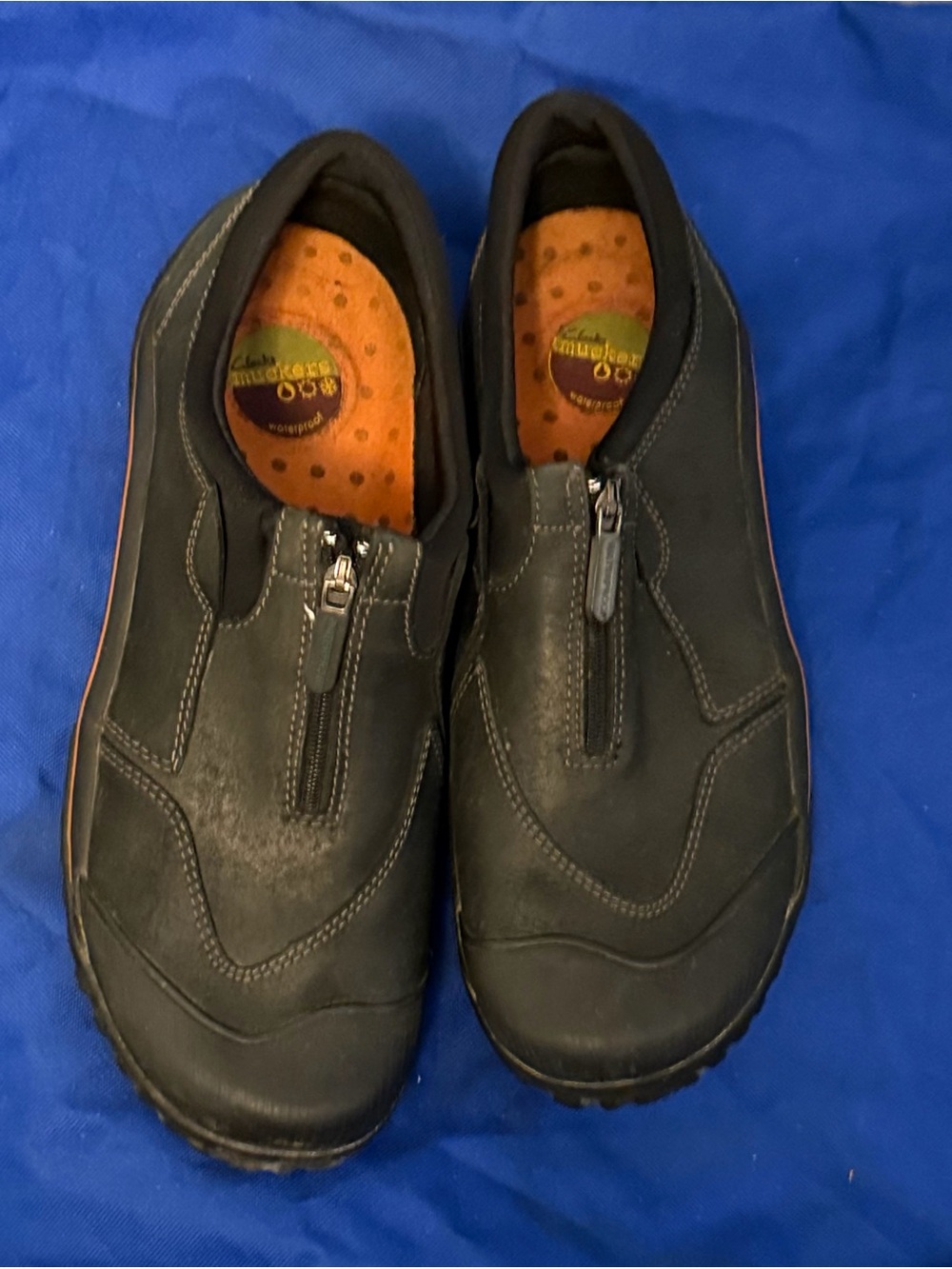 CLARKS quality leather Men's Black Slip-On Zipper Casual Shoes